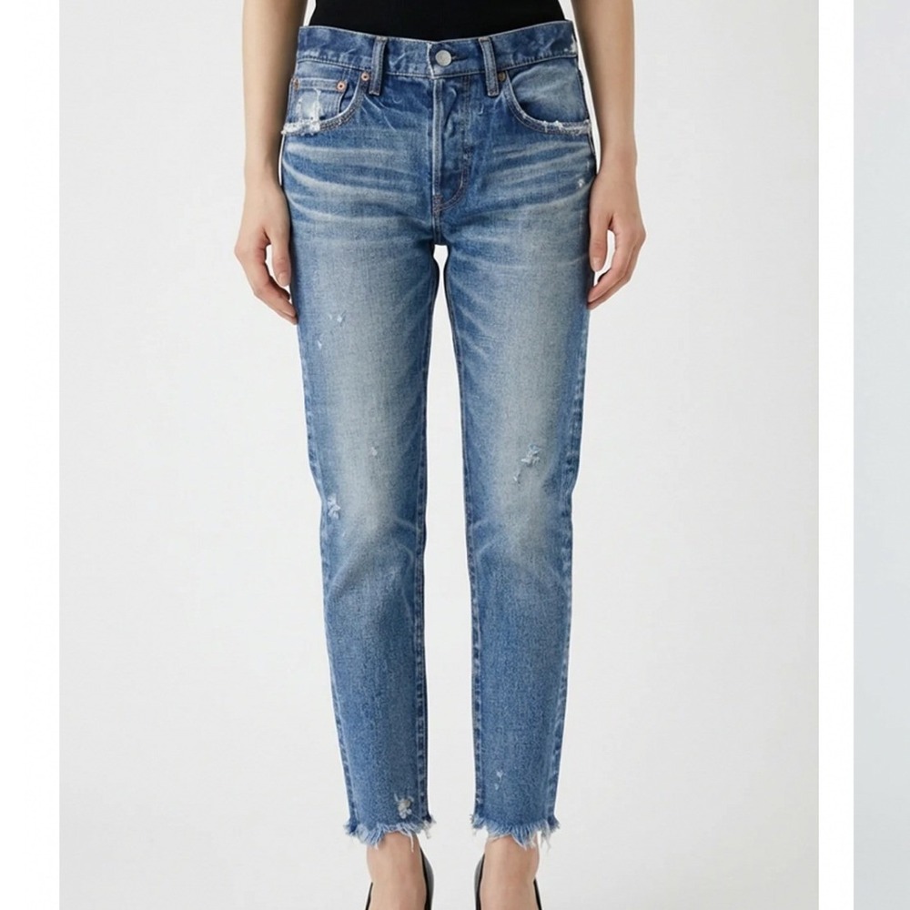 Moussy Vintage Keller Tapered Blue Distressed Rigid Low-Rise Japanese Denim 25